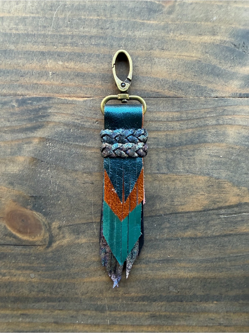 Teal and Bronze Leather Tassel